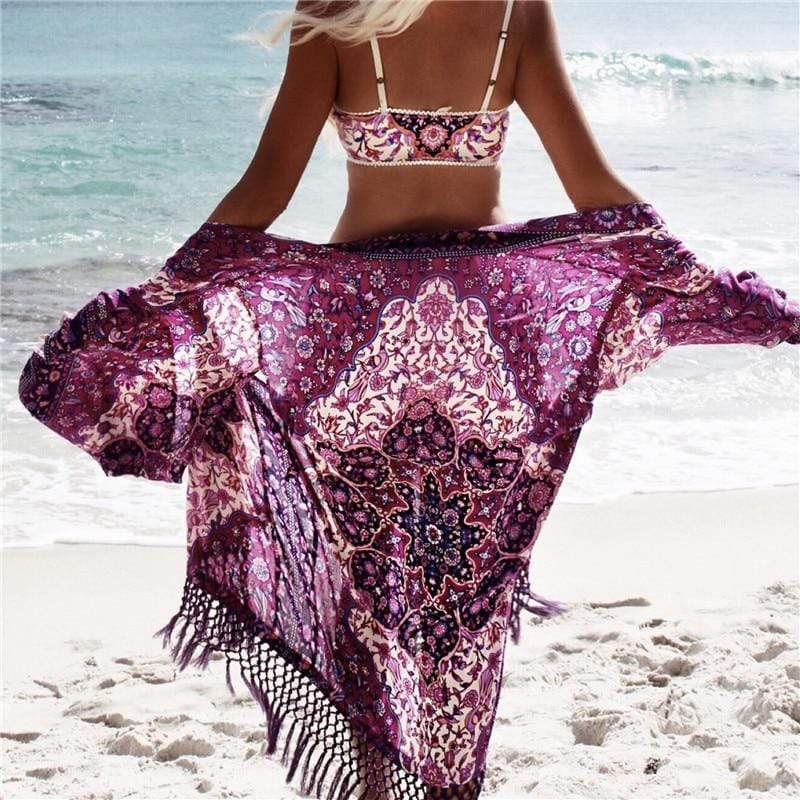 Kimono playero con estampado floral