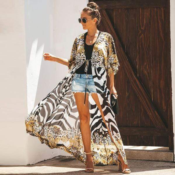 Cárdigan bohemio con estampado de leopardo