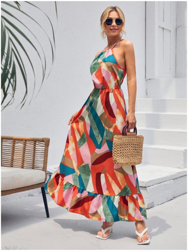 Vestido maxi halter bohemio colorido de verano