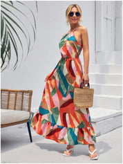 Vestido maxi halter bohemio colorido de verano
