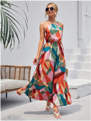 Vestido maxi halter bohemio colorido de verano
