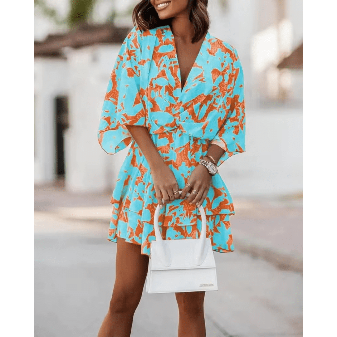 Minivestido bohemio azul y naranja