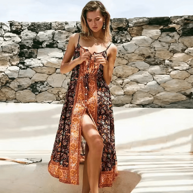 Vestido midi sin mangas con estampado floral