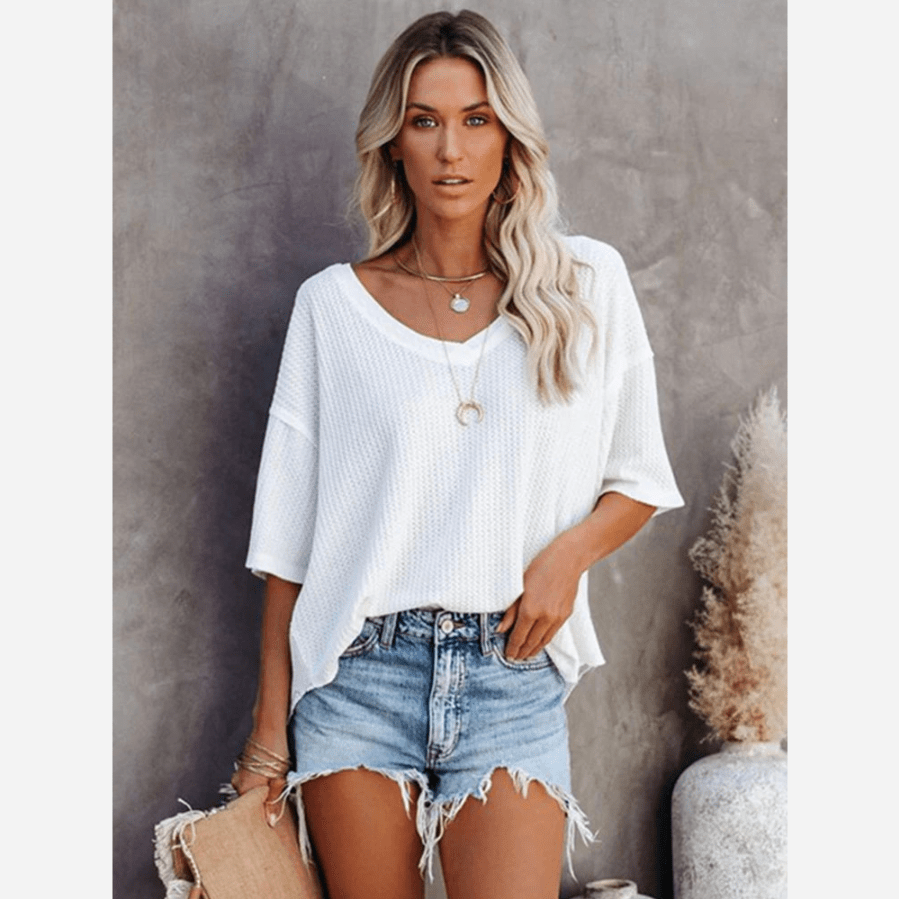 Camisa informal de cuello en V de gran tamaño