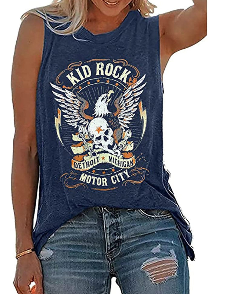Camiseta sin mangas con gráfico de rock and roll retro vintage