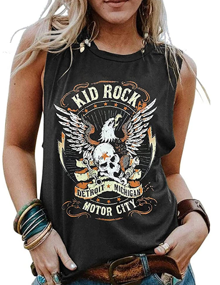 Camiseta sin mangas con gráfico de rock and roll retro vintage