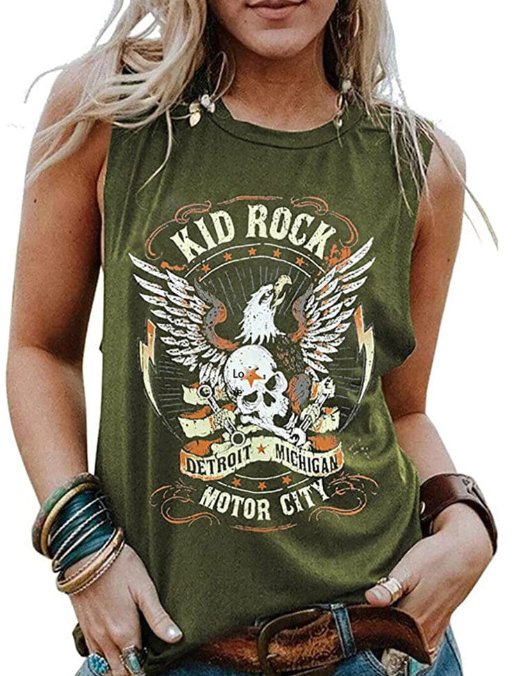 Camiseta sin mangas con gráfico de rock and roll retro vintage