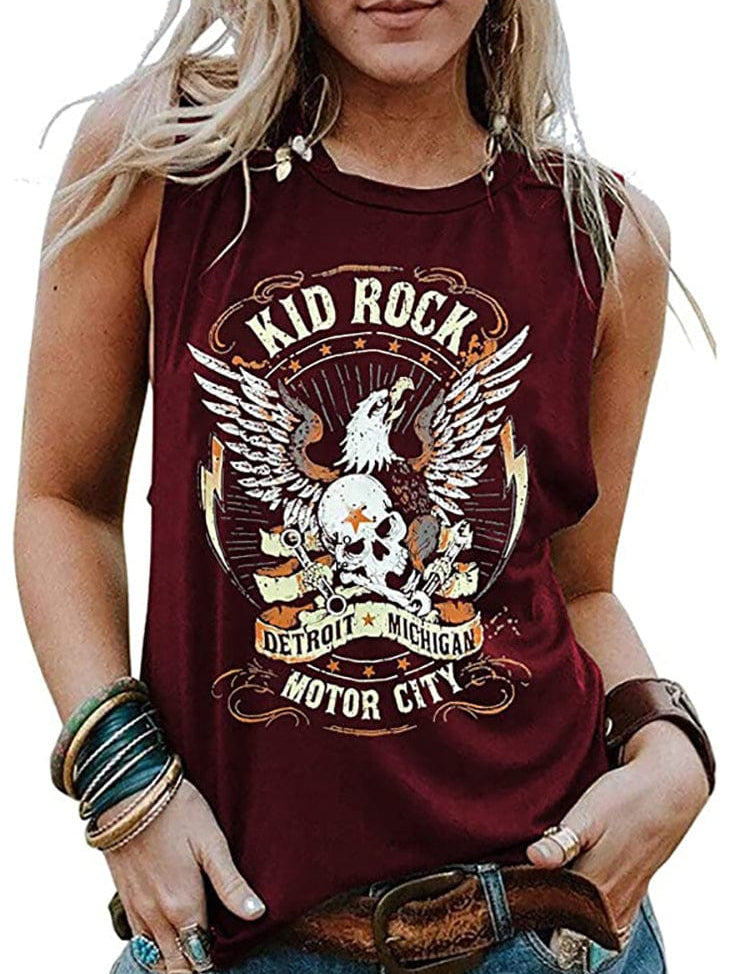 Camiseta sin mangas con gráfico de rock and roll retro vintage