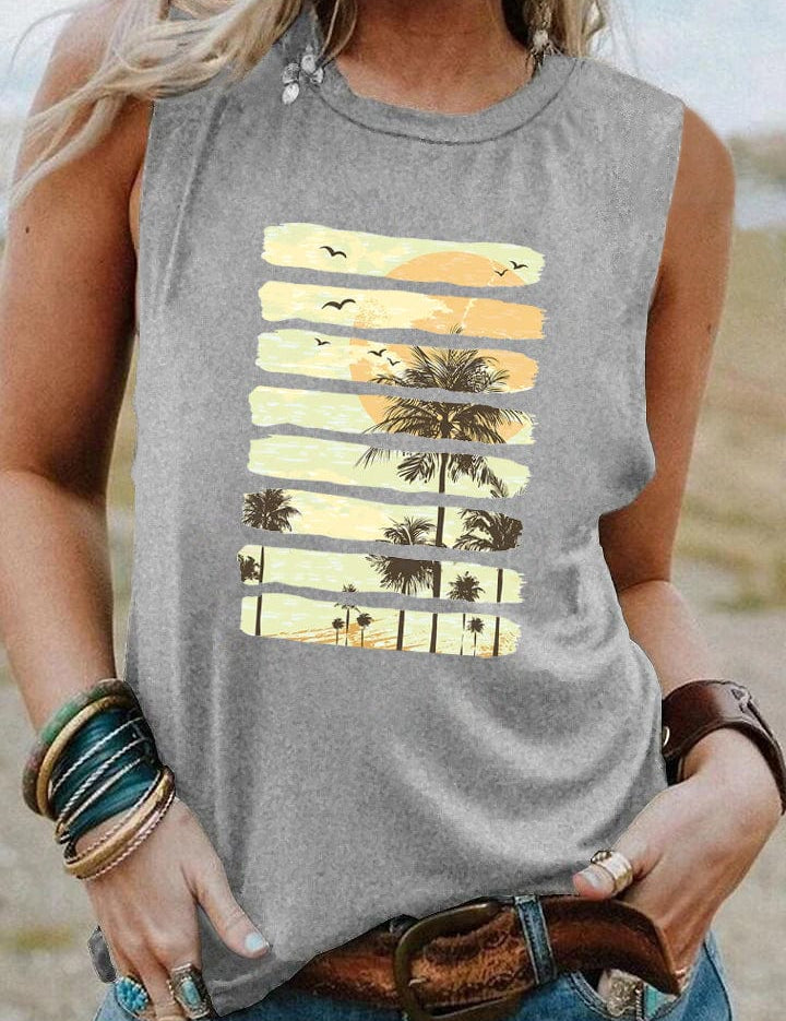 Tanque vintage con puesta de sol en la palmera