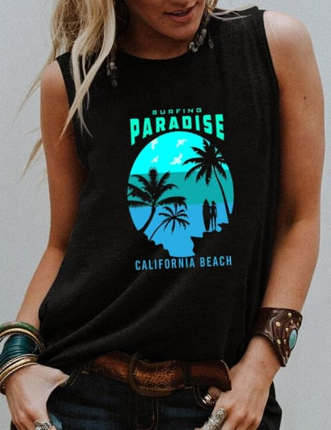 Camiseta sin mangas con gráfico vintage de surf