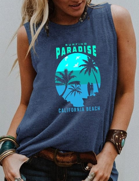 Camiseta sin mangas con gráfico vintage de surf