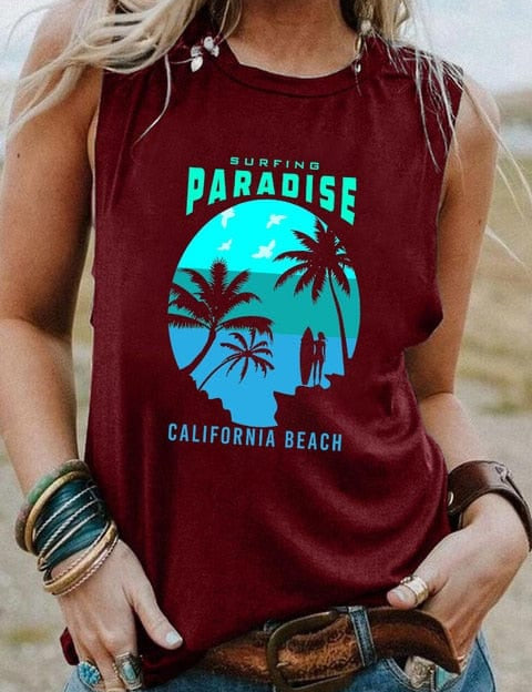 Camiseta sin mangas con gráfico vintage de surf