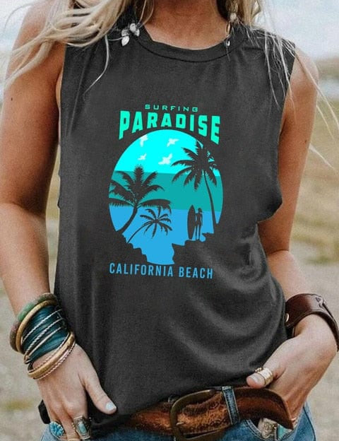 Camiseta sin mangas con gráfico vintage de surf