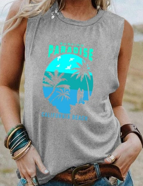 Camiseta sin mangas con gráfico vintage de surf