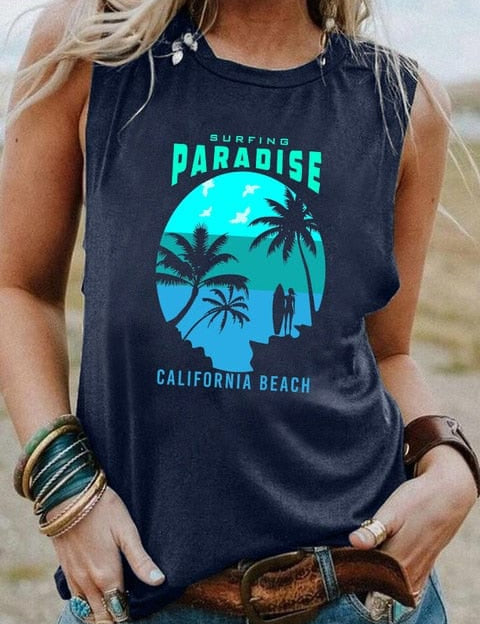 Camiseta sin mangas con gráfico vintage de surf